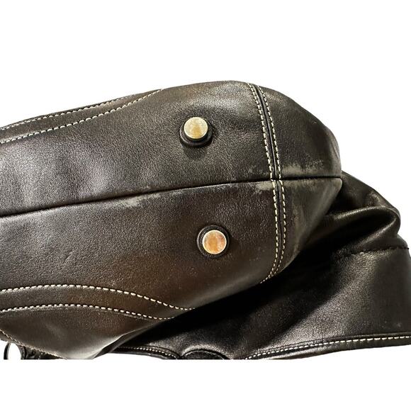 B. Makowsky Leather Hobo Black Alice Satchel with Metal Chains - Picture 4 of 6